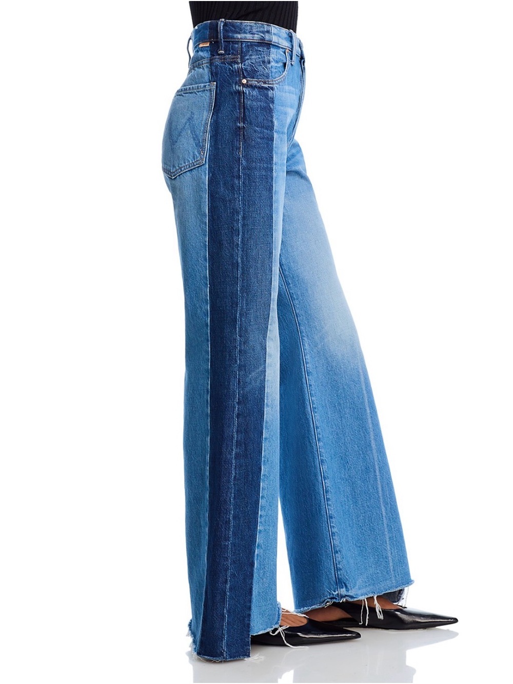 MOTHER the Tuxedo sidestepper sneak fray high rise wide leg jeans double stacked - Picture 2 of 9